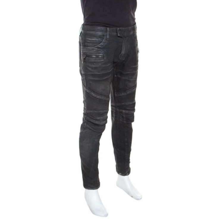 Balmain - Blue slim jeans with a distressed effect BH1MG000DD64 - buy with  Portugal delivery at Symbol