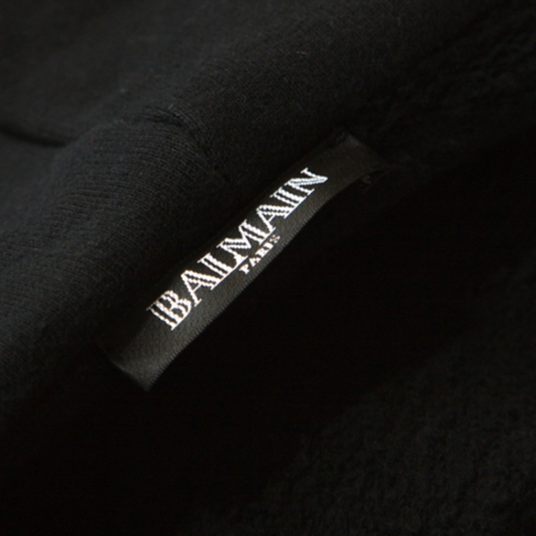 Pre Owned Balmain Black Cotton Embroidered Patch Detail Hooded Jacket M