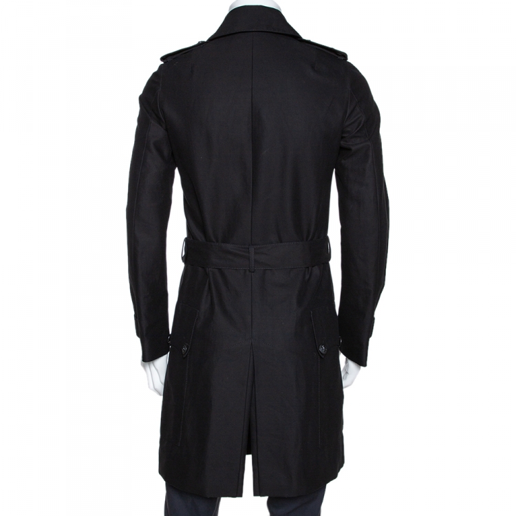 Pre Owned Balmain Black Cotton Belted Double Breasted Coat M