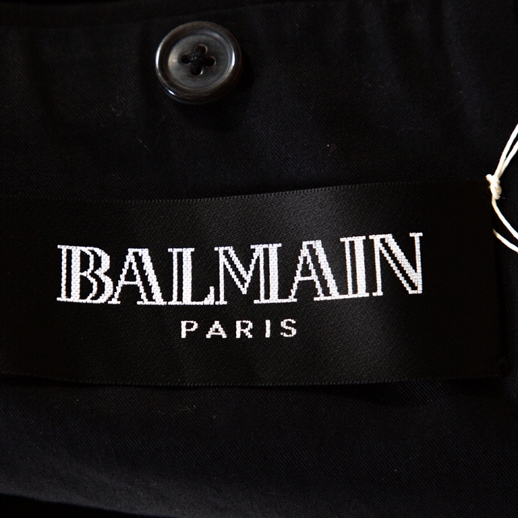 Pre Owned Balmain Black Cotton Belted Double Breasted Coat M
