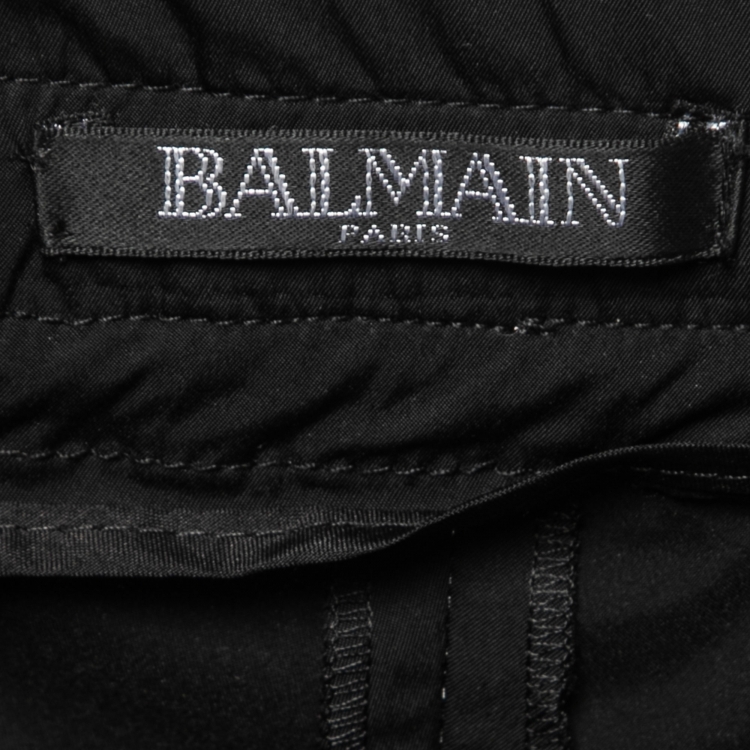 Pre Owned Balmain Black Synthetic Zipper Detail Jogger Trousers M