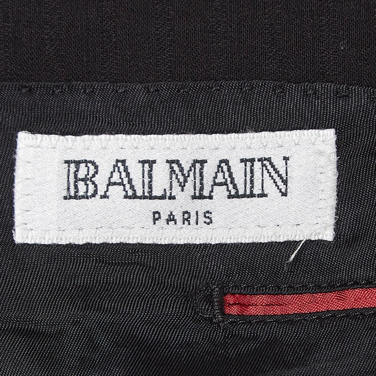 Pre Owned Balmain Vintage Black Striped Wool Suit M
