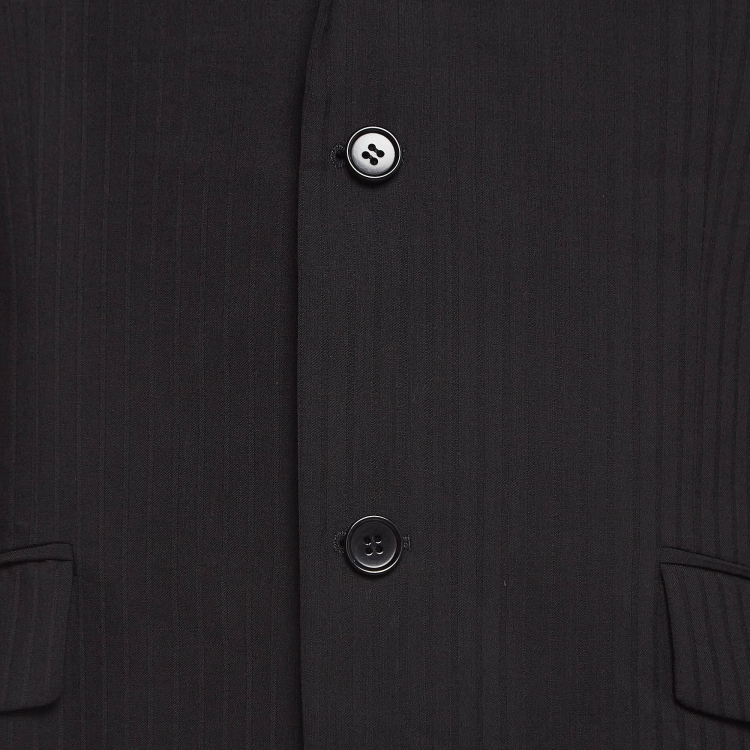 Pre Owned Balmain Vintage Black Striped Wool Suit M