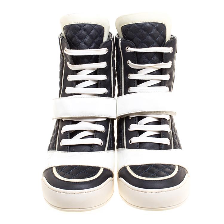 Pre Owned Balmain Monochrome Quilted Leather High Top Sneakers Size 45