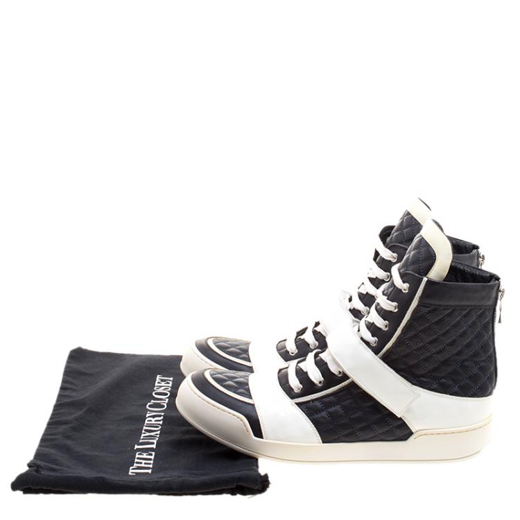 Pre Owned Balmain Monochrome Quilted Leather High Top Sneakers Size 45