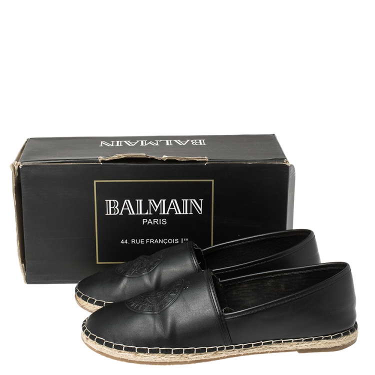 Balmain Black Leather Espadrilles Size 
