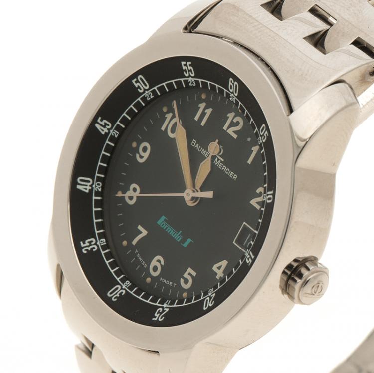 Pre Owned Baume & Mercier Black Stainless Steel Formula 1 Men's Wristwatch 33MM