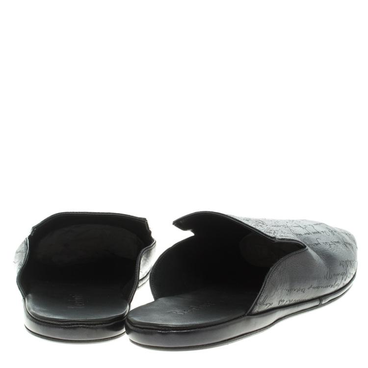 Pre Owned Berluti Black Leather Cyrus Slides Size 45