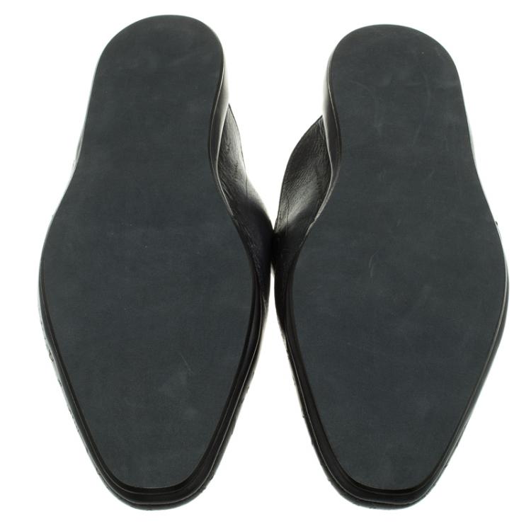 Pre Owned Berluti Black Leather Cyrus Slides Size 45