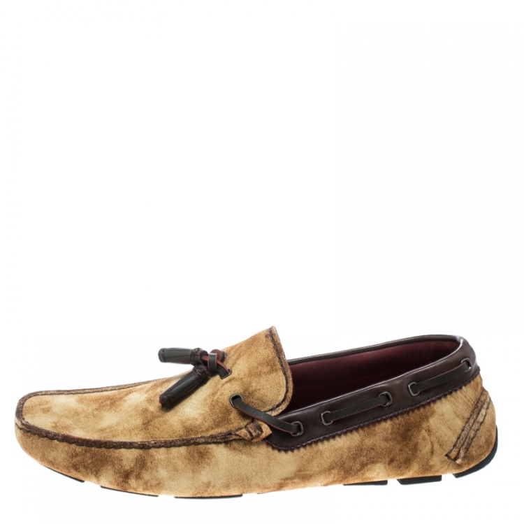 Pre Owned Berluti Beige Shaded Suede Loafers Size 43.5