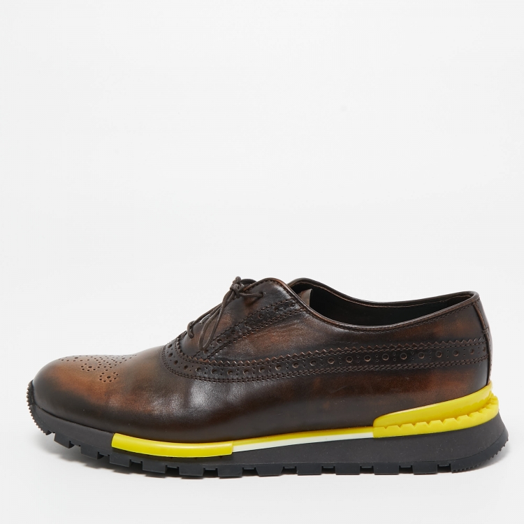 Pre Owned Berluti Brown Brogue Leather Lace Up Oxford Sneakers Size 41.5