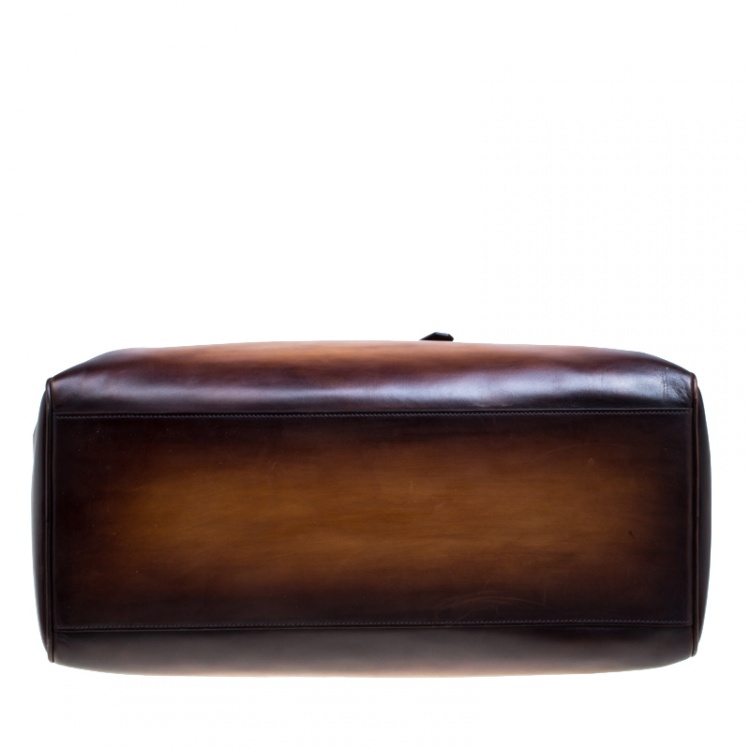 Pre Owned Berluti Two Tone Brown Leather Jour Off Travel Bag
