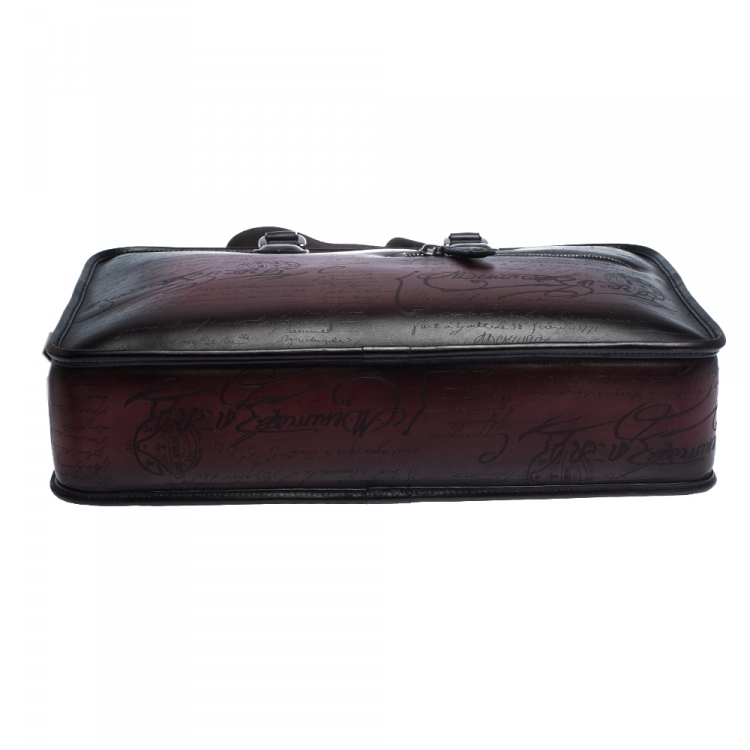 Pre Owned Berluti Burgundy Ombre Leather Un Jour Venezia Briefcase