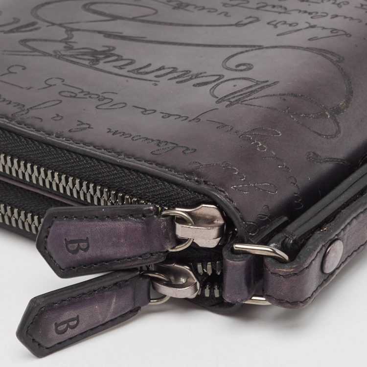 Pre Owned Berluti Black Leather Tali Scritto Double Zip Wallet