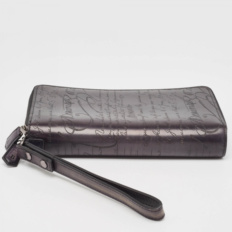 Pre Owned Berluti Black Leather Tali Scritto Double Zip Wallet