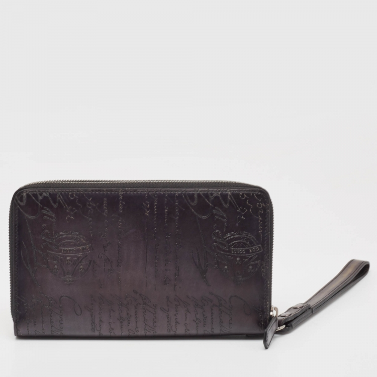 Pre Owned Berluti Black Leather Tali Scritto Double Zip Wallet
