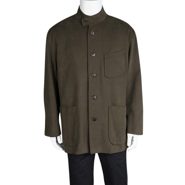 Pre Owned Berluti Brown Cotton Textured Mandarin Collar Jacket XXXL