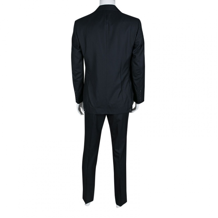 Pre Owned Berluti Navy Blue Striped Wool Drop 8 Fit Constructed Shoulder Detail Brera Suit L
