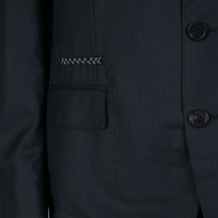 Pre Owned Berluti Navy Blue Striped Wool Drop 8 Fit Constructed Shoulder Detail Brera Suit L