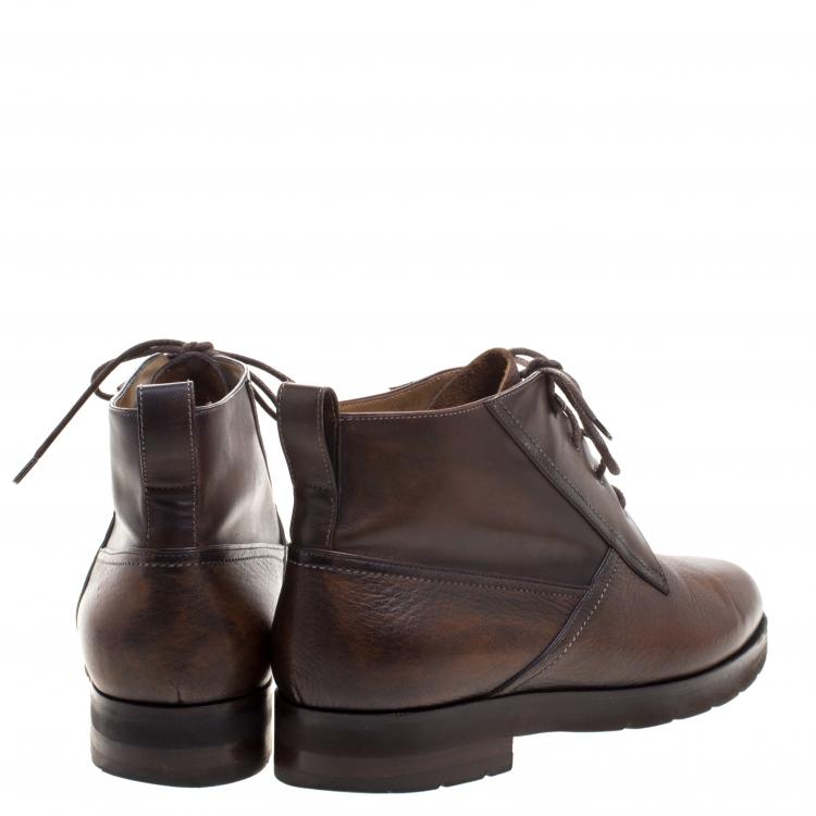 Pre Owned Berluti Brown Leather High Top Boots Size 41.5