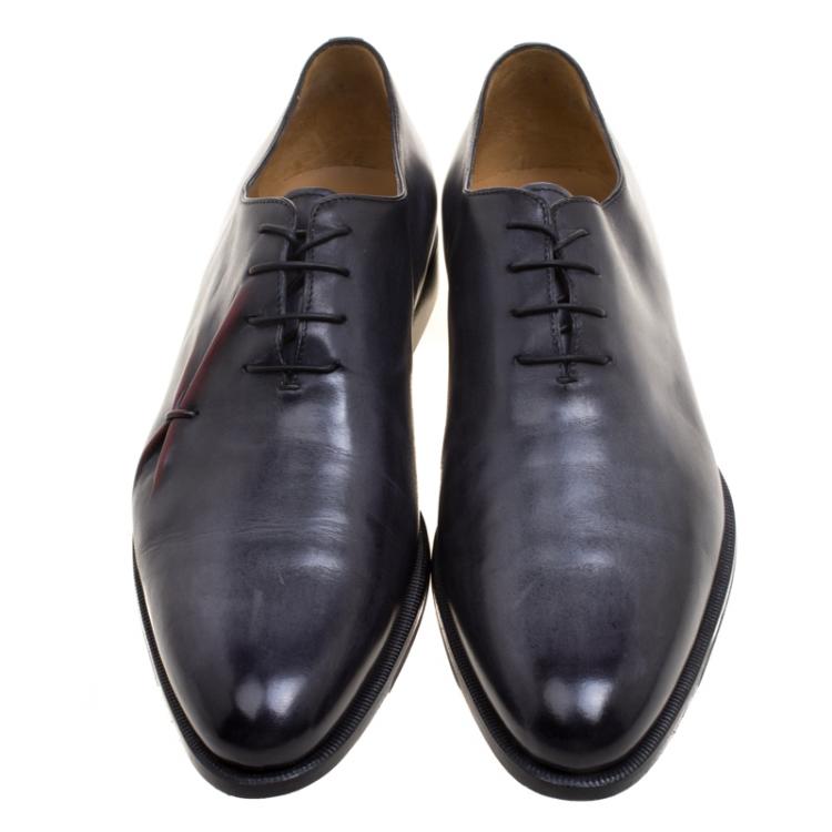 Pre Owned Berluti Grey Leather Lace Up Oxfords Size 44