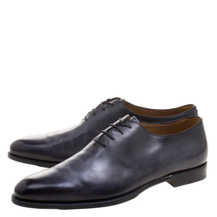Pre Owned Berluti Grey Leather Lace Up Oxfords Size 44