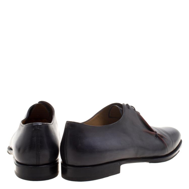 Pre Owned Berluti Grey Leather Lace Up Oxfords Size 44