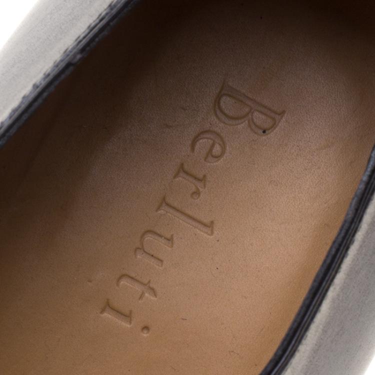 Pre Owned Berluti Grey Leather Lace Up Oxfords Size 44