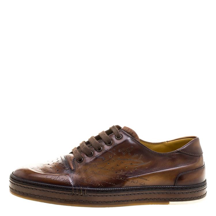 Pre Owned Berluti Tobacco Brown Leather Scritto Lace Up Derby Size 42