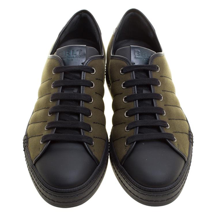 Pre Owned Berluti Khaki Canvas and Alligator Leather Trim Playfield Palermo Sneakers Size 42.5
