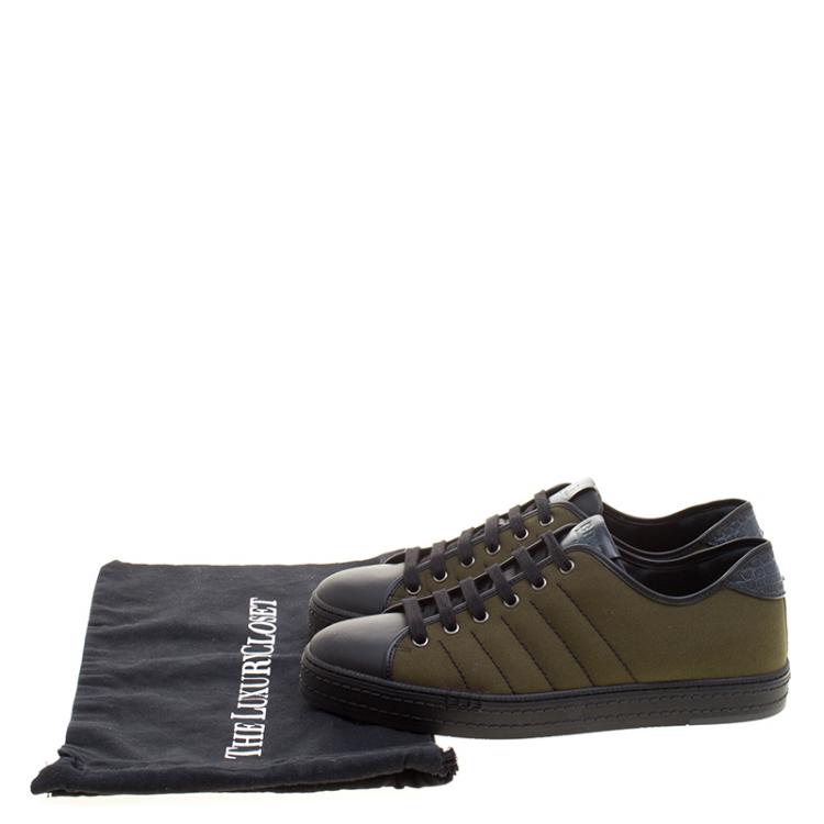 Pre Owned Berluti Khaki Canvas and Alligator Leather Trim Playfield Palermo Sneakers Size 42.5