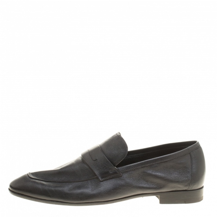 Pre Owned Berluti Black Leather Penny Loafers Size 42.5