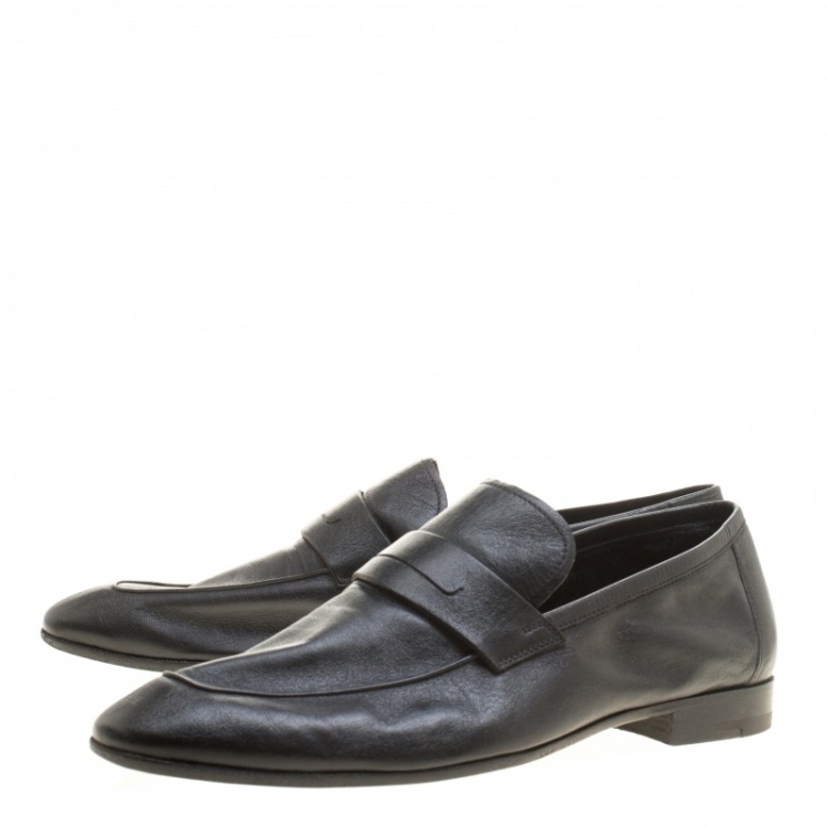 Pre Owned Berluti Black Leather Penny Loafers Size 42.5