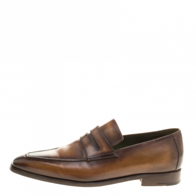 Pre Owned Berluti Brown Leather Andy Penny Loafers Size 42.5