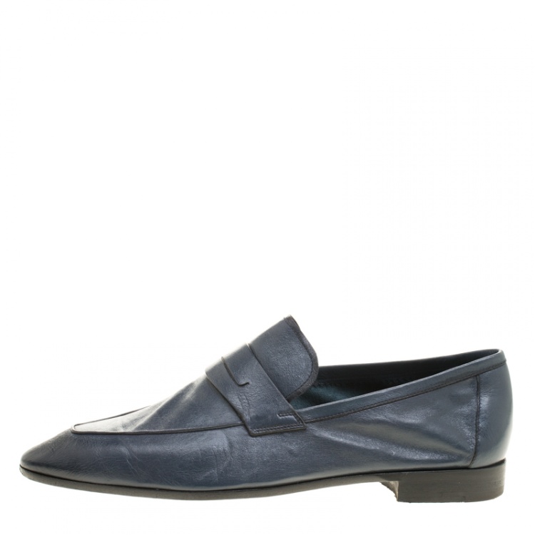 Pre Owned Berluti Oxford Blue Leather Lorenzo Loafers Size 42.5