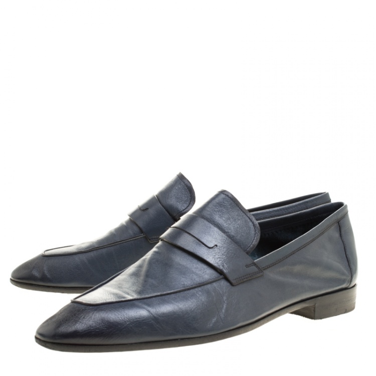 Pre Owned Berluti Oxford Blue Leather Lorenzo Loafers Size 42.5