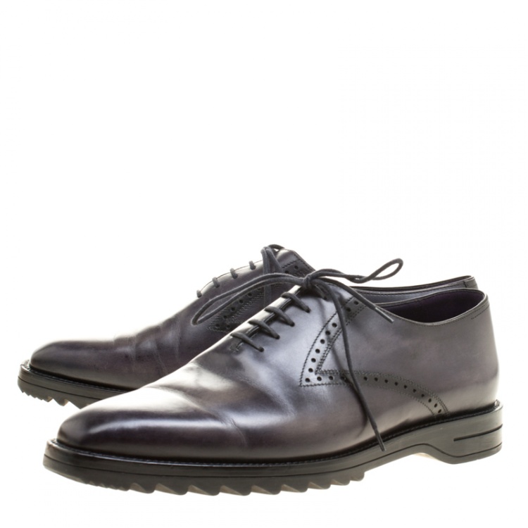 Pre Owned Berluti Two Tone Grey Leahter Lace Up Oxfords Size 42.5