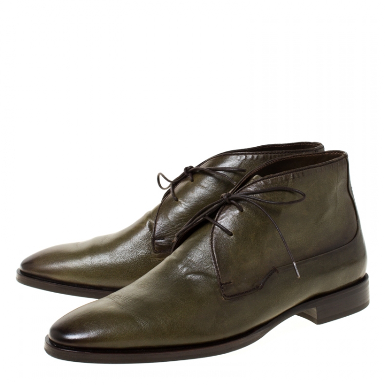 Pre Owned Berluti Olive Green Leather Lace Up Desert Boots Size 42.5