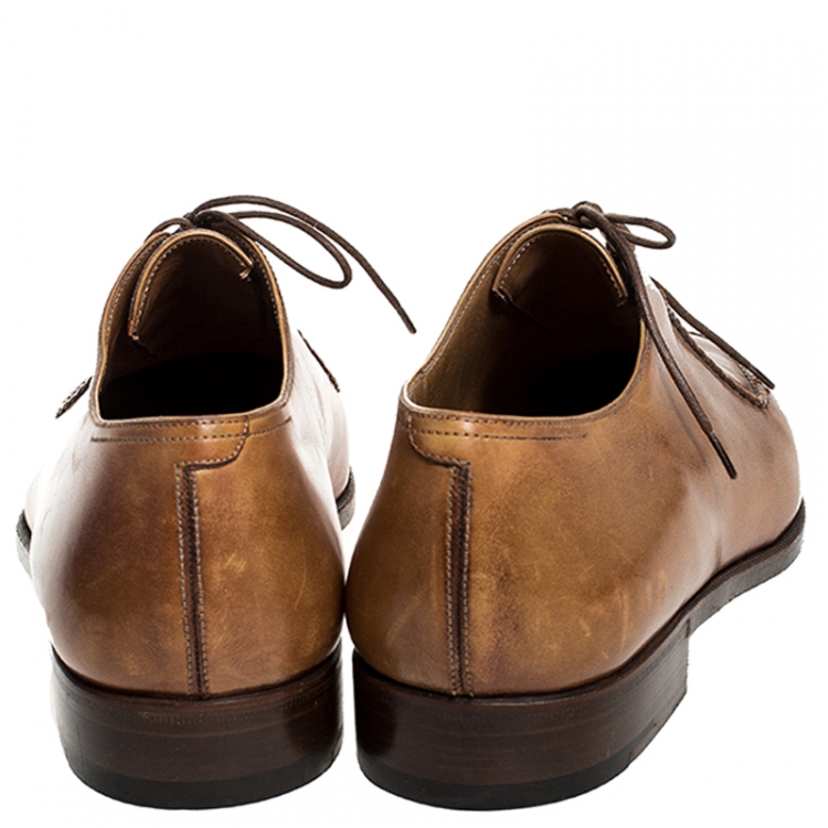 Pre Owned Berluti Cognac Brown Leather Stitch Detail Oxfords Size 40.5