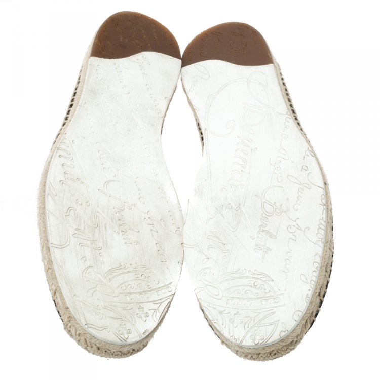 Pre Owned Berluti Olive Green Canvas and Brown Leather Trimmed Espadrilles Loafers Size 44