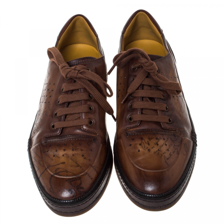 Pre Owned Berluti Brown Ombre Leather Playtime Low Top Sneakers Size 44.5