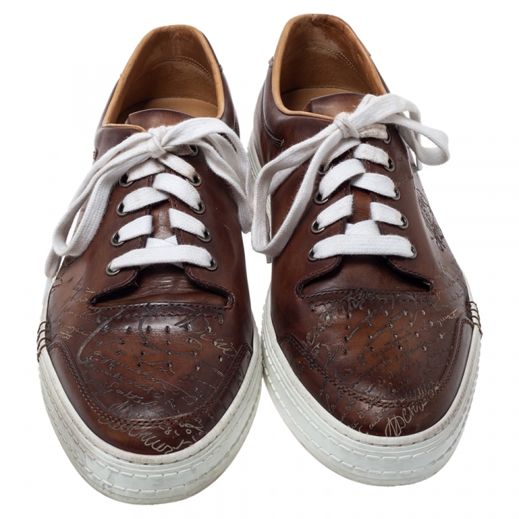 Pre Owned Berluti Brown Ombre Leather Playtime Low Top Sneakers Size 43