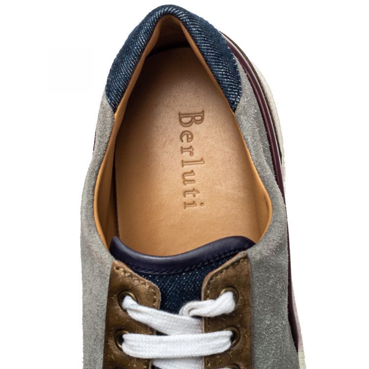 Pre Owned Berluti Multicolor Suede And Leather Low Top Sneakers Size 43.5