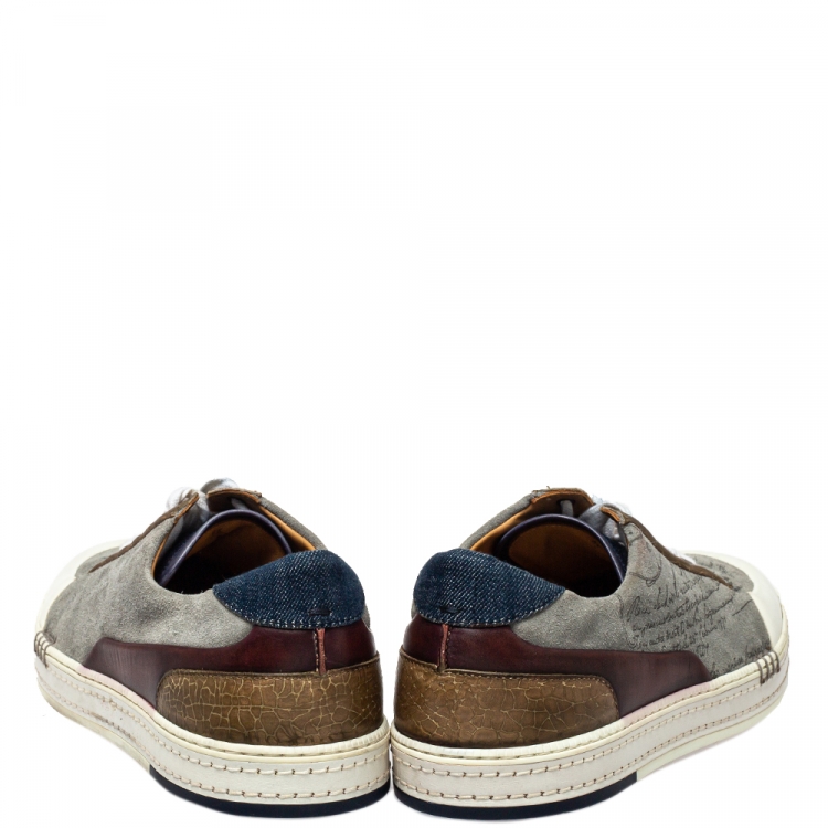 Pre Owned Berluti Multicolor Suede And Leather Low Top Sneakers Size 43.5
