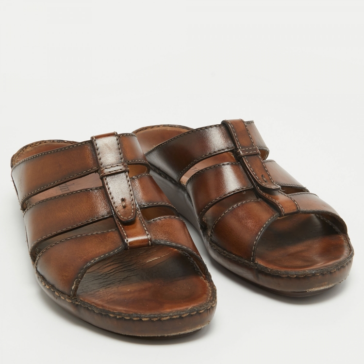 Pre Owned Berluti Brown Leather Slide Sandals 43.5
