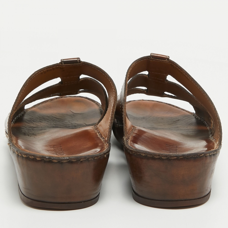 Pre Owned Berluti Brown Leather Slide Sandals 43.5
