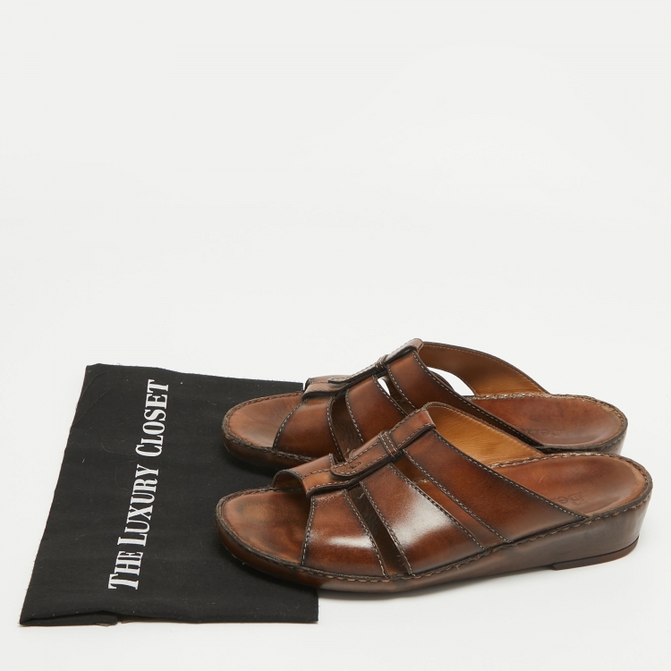 Pre Owned Berluti Brown Leather Slide Sandals 43.5