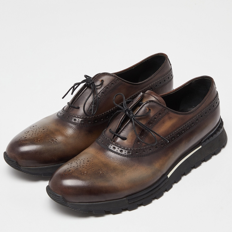 Pre Owned Berluti Brown Brogue Leather Lace Up Oxfords Size 43.5