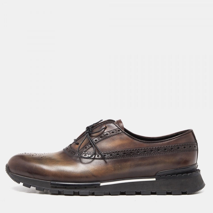 Pre Owned Berluti Brown Brogue Leather Lace Up Oxfords Size 43.5