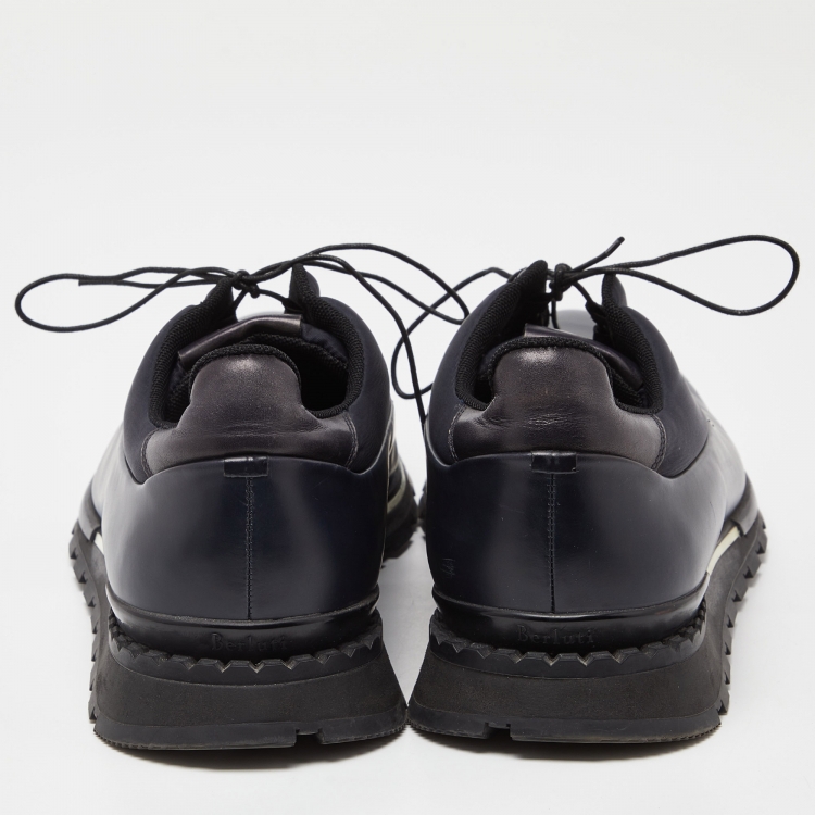 مملوكة مسبقًا Berluti Blue Leather and Fabric Lace Up Oxfords Size 43.5